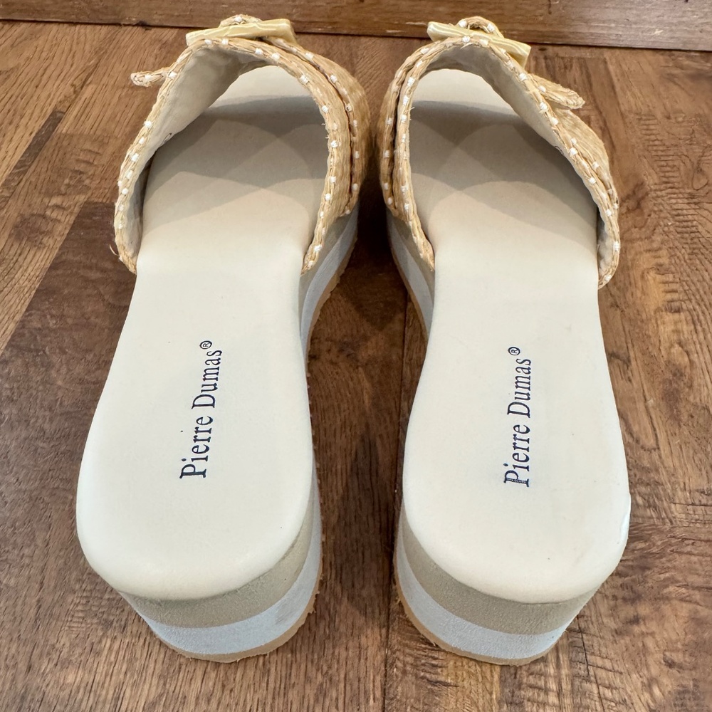 New Pierre Dumas Saint Wedge Sandal Slide Woven Tortoise Buckle Size 10 - Picture 6 of 9
